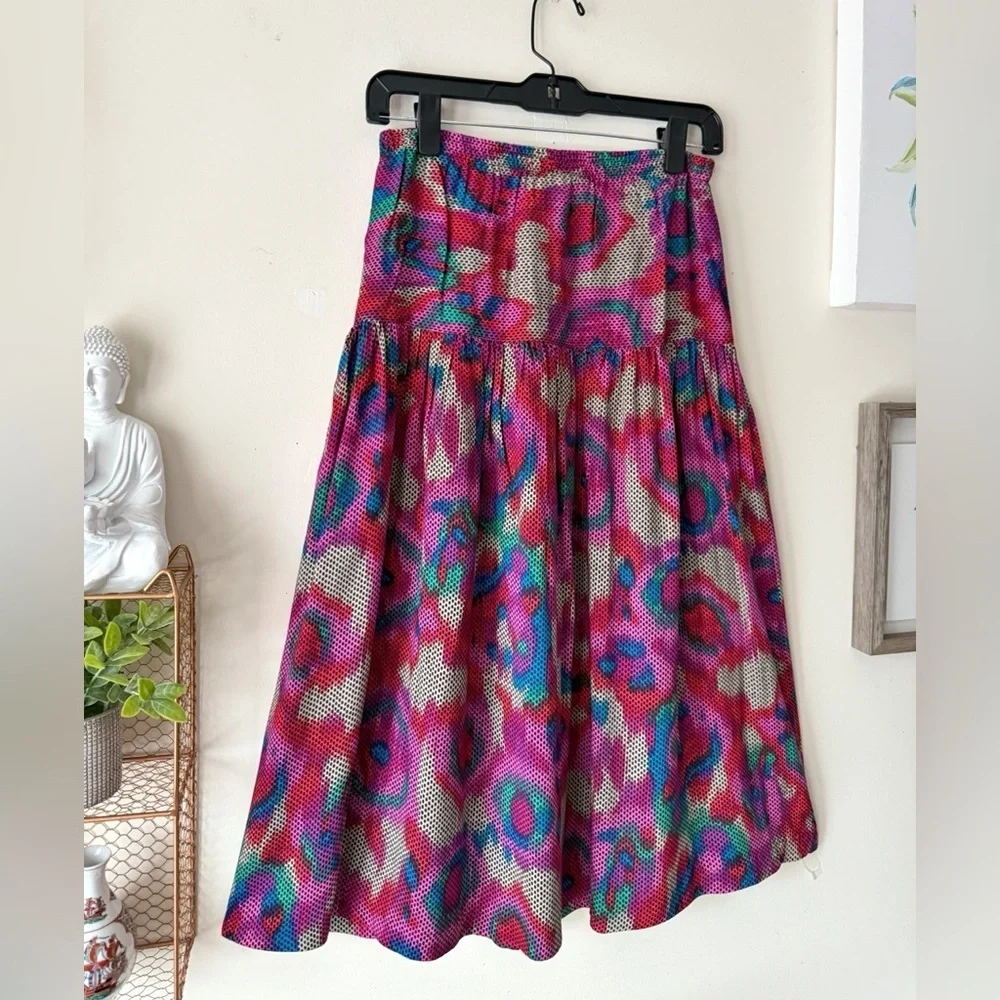 Vintage 90s Judith Michaels Vibrant Colorful A-Line Pleated Skirt Size Medium - Picture 8 of 12